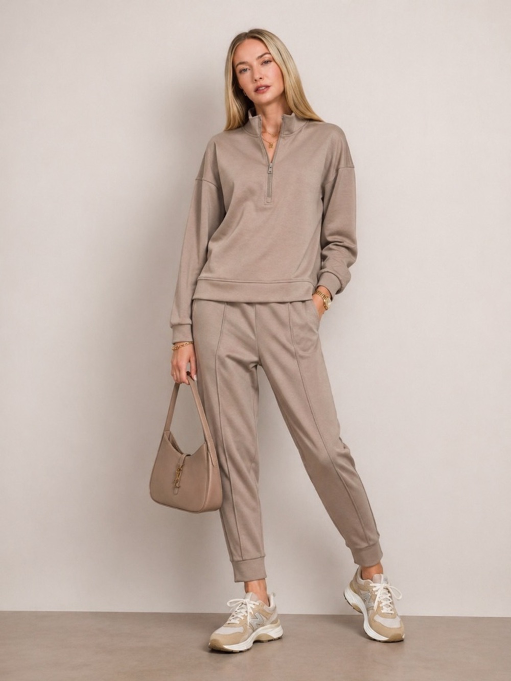 Zenana Scuba Half Zip Sweatshirt And Jogger Pants Set in Cocoa Size Large NWOT